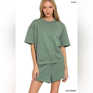 Zenana Scuba Short Sleeve Top & Shorts Set